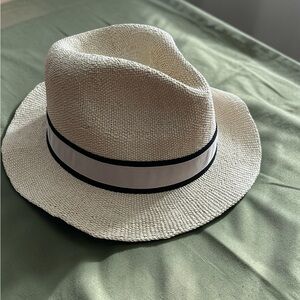 J. Crew Cream Straw Beach Fedora with Black Trim Womens Size L/XL